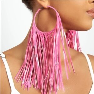 Pink Fringe Hoop Earrings